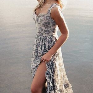 Joyfolie Elinda Dress in Taupe Floral High Low Dress